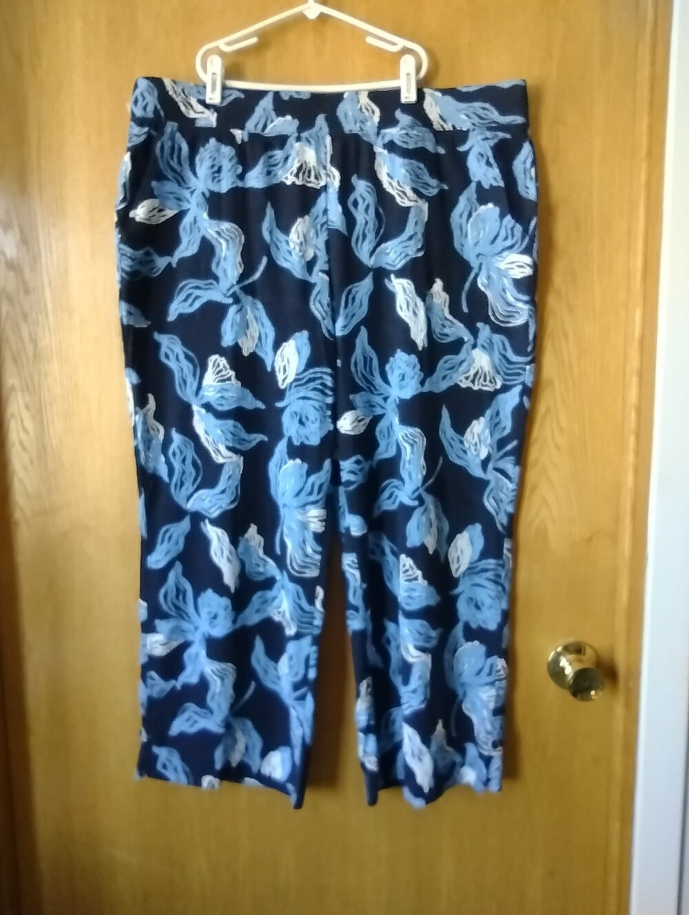 Denim & Co Beach Pull On Petite Printed Knit Gauze Full Leg Pants Size XL Petite